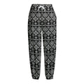 Black And White Boho Tribal Print Fleece Lined Knit Pants