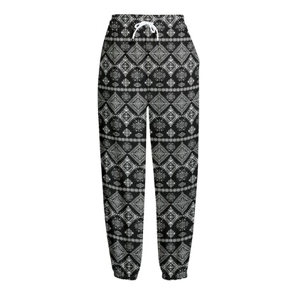 Black And White Boho Tribal Print Fleece Lined Knit Pants