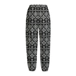 Black And White Boho Tribal Print Fleece Lined Knit Pants