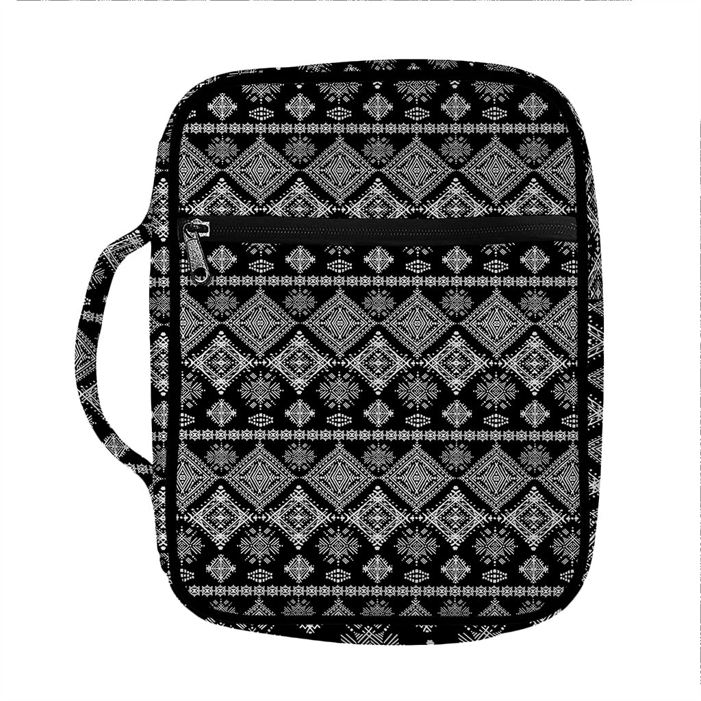 Black And White Boho Tribal Print Front Pocket Bible Bag