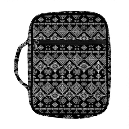 Black And White Boho Tribal Print Front Pocket Bible Bag