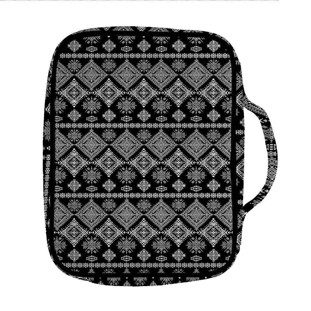 Black And White Boho Tribal Print Front Pocket Bible Bag