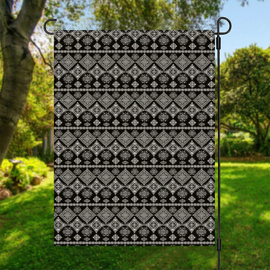 Black And White Boho Tribal Print Garden Flag