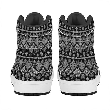 Black And White Boho Tribal Print High Top Leather Sneakers