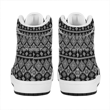 Black And White Boho Tribal Print High Top Leather Sneakers
