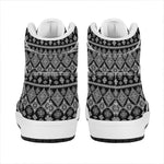Black And White Boho Tribal Print High Top Leather Sneakers