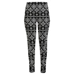 Black And White Boho Tribal Print High-Waisted Pocket Leggings