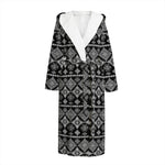 Black And White Boho Tribal Print Hooded Bathrobe