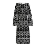 Black And White Boho Tribal Print Hooded Bathrobe