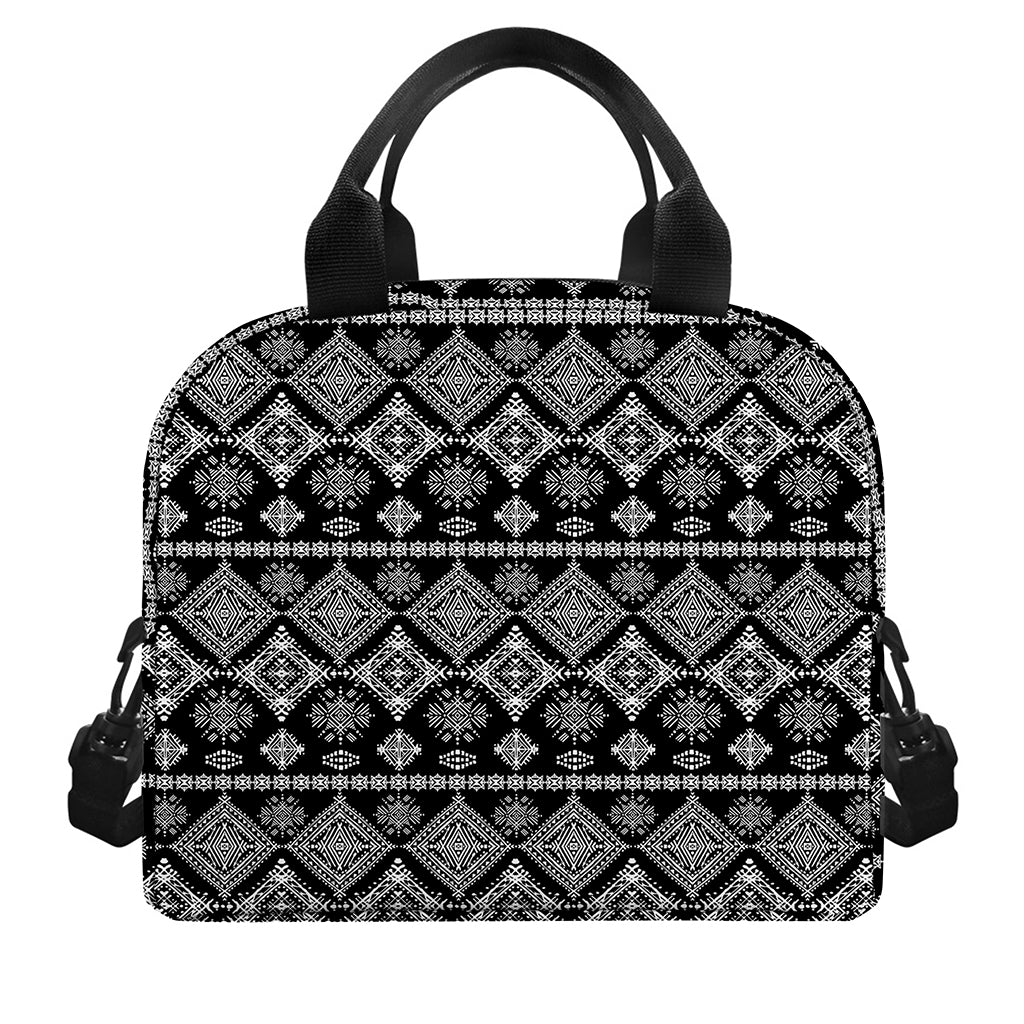 Black And White Boho Tribal Print Insulated Lunch Bag