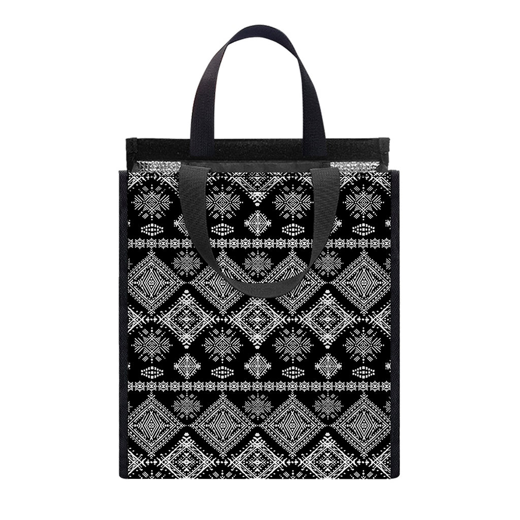 Black And White Boho Tribal Print Insulated Lunch Tote