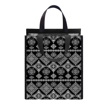 Black And White Boho Tribal Print Insulated Lunch Tote