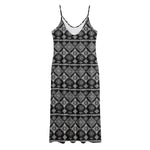 Black And White Boho Tribal Print Jersey Midi Cami Dress