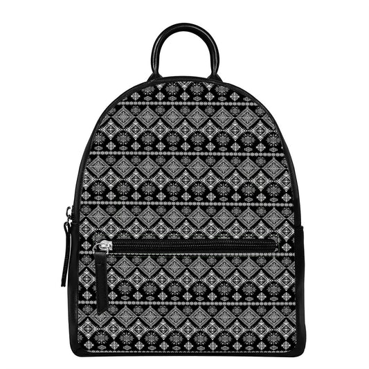 Black And White Boho Tribal Print Leather Backpack