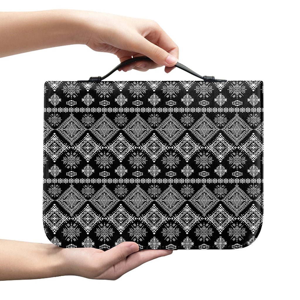 Black And White Boho Tribal Print Leather Bible Cover