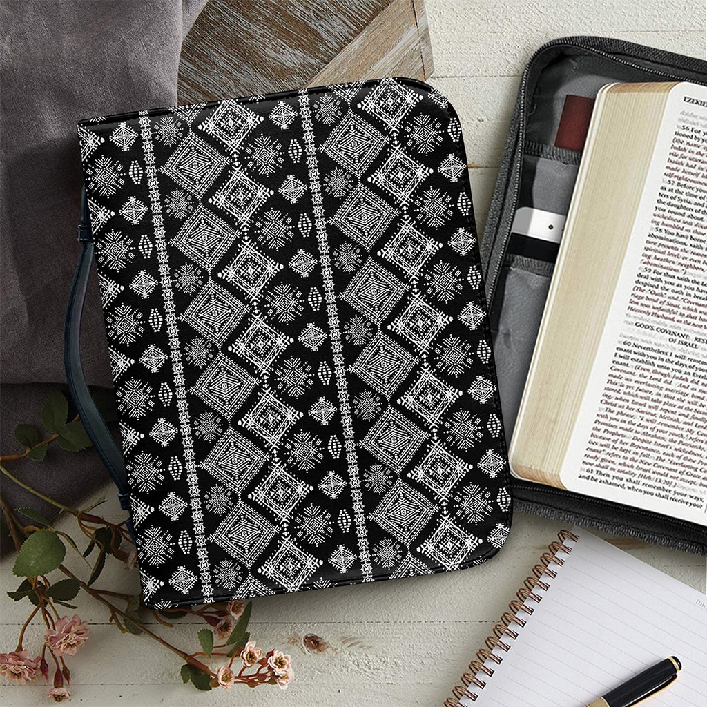 Black And White Boho Tribal Print Leather Bible Cover