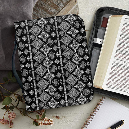 Black And White Boho Tribal Print Leather Bible Cover
