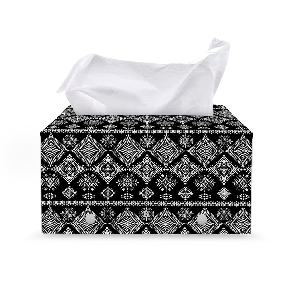 Black And White Boho Tribal Print Leather Tissue Box Cover