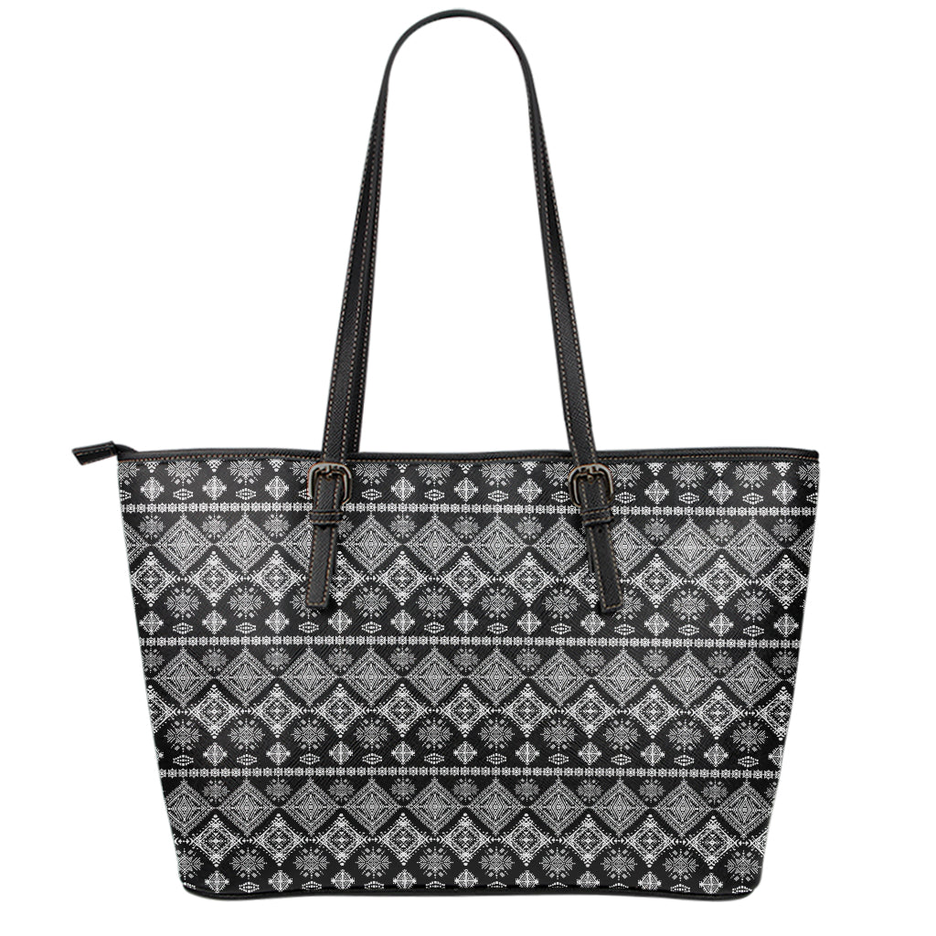 Black And White Boho Tribal Print Leather Tote Bag