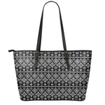 Black And White Boho Tribal Print Leather Tote Bag