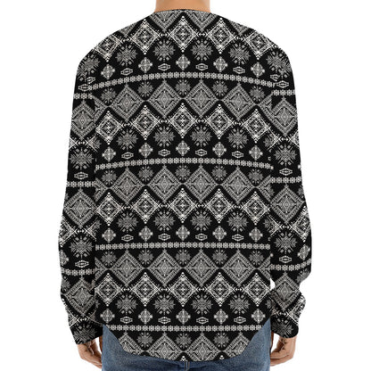 Black And White Boho Tribal Print Long Sleeve Baseball Jersey