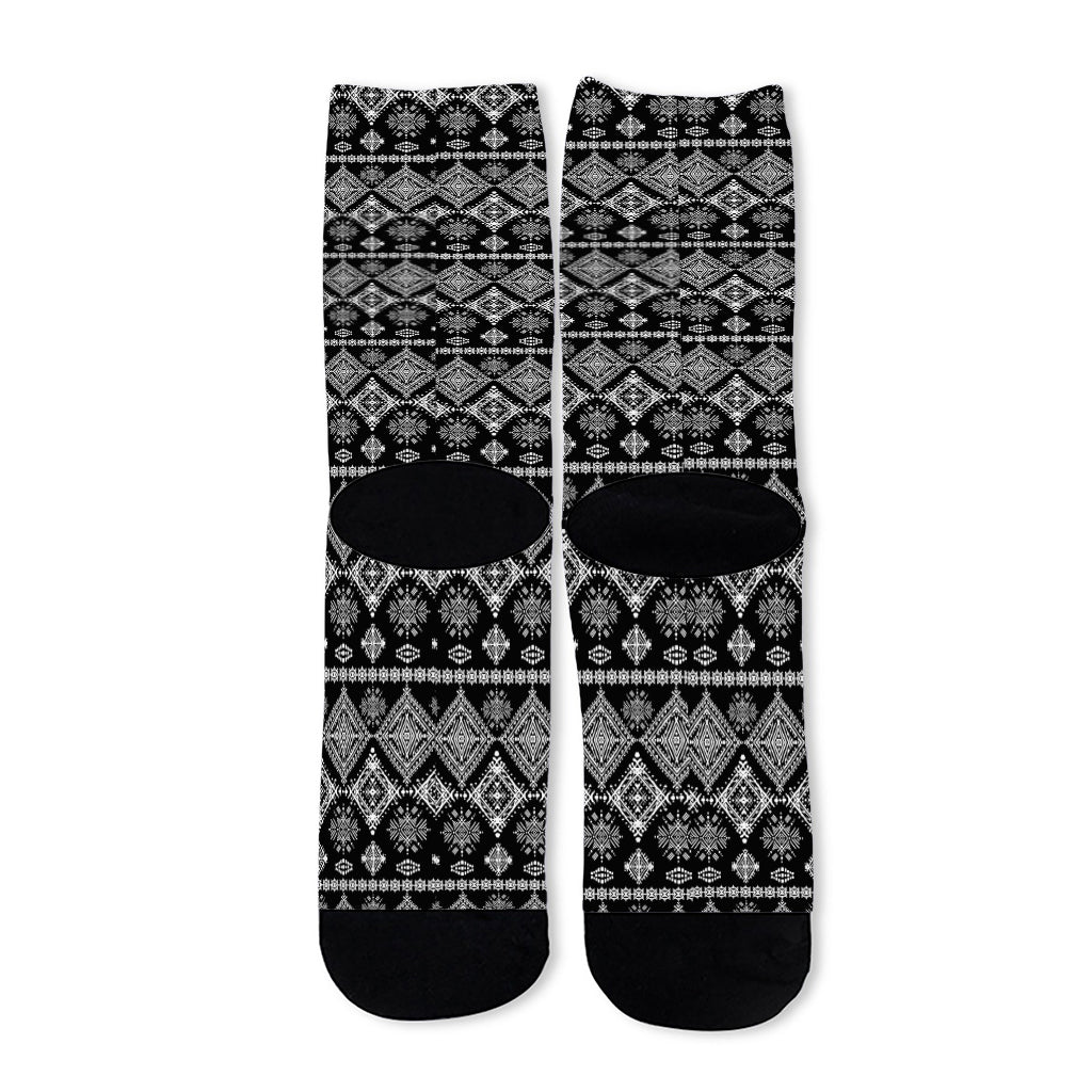Black And White Boho Tribal Print Long Socks