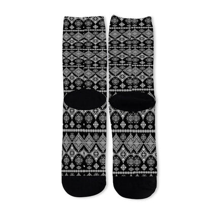Black And White Boho Tribal Print Long Socks