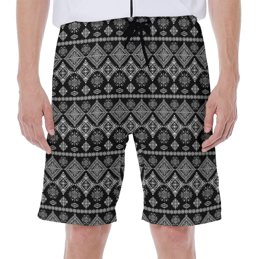 Black And White Boho Tribal Print Men's Beach Shorts