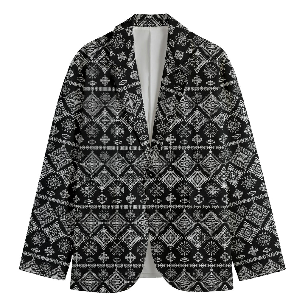 Black And White Boho Tribal Print Men's Cotton Blazer