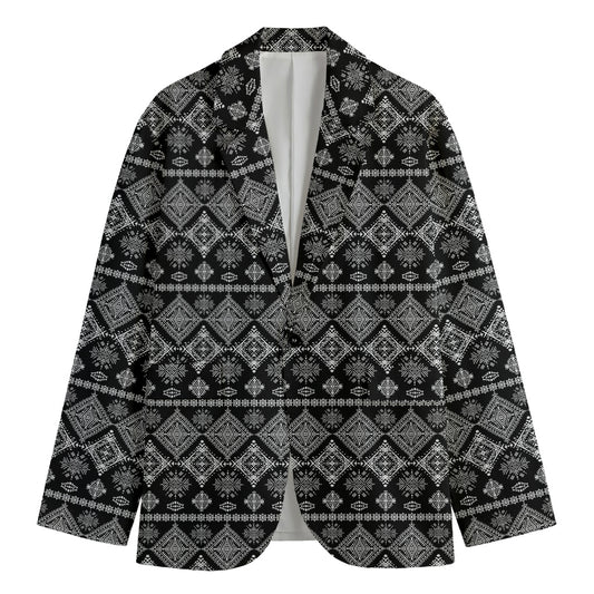 Black And White Boho Tribal Print Men's Cotton Blazer