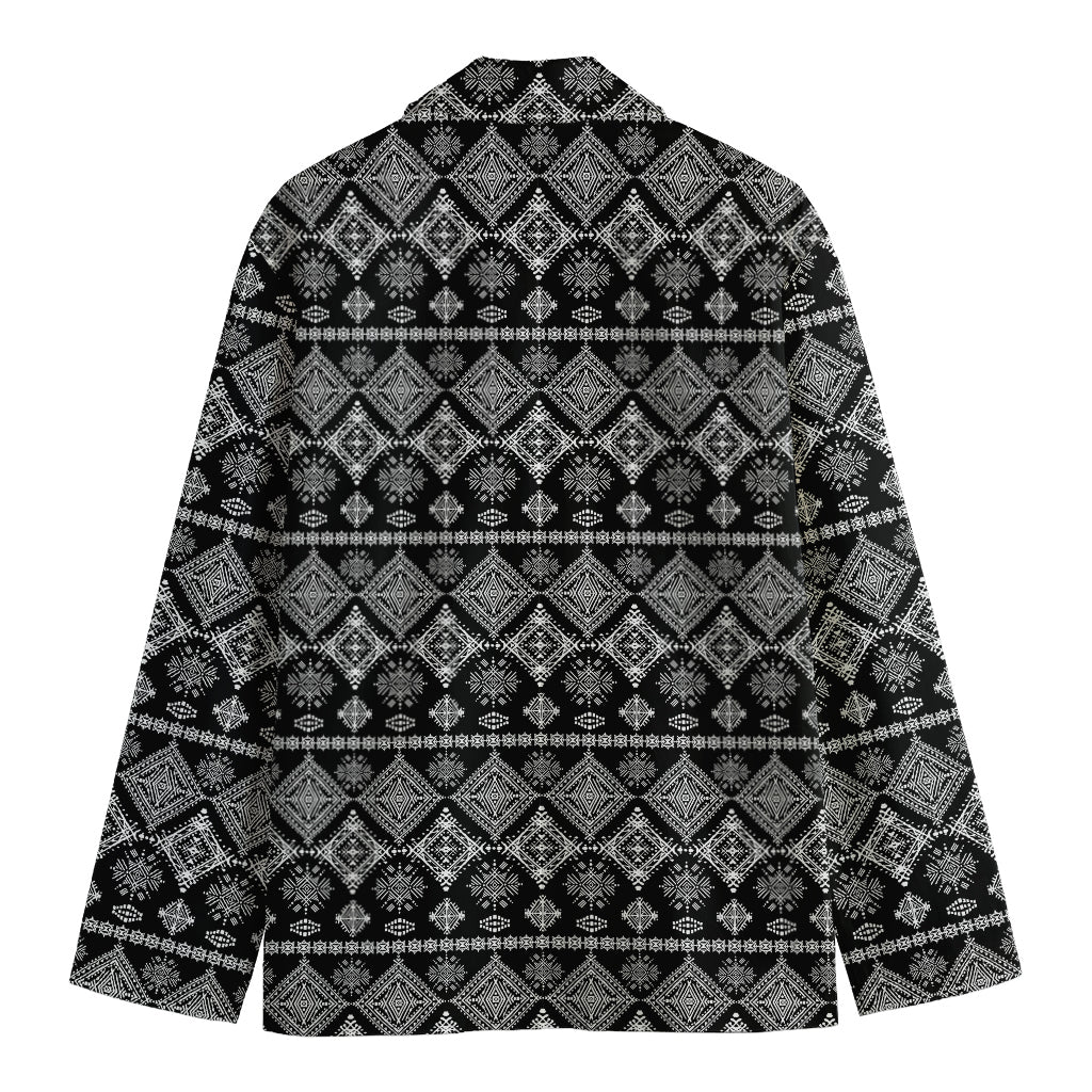 Black And White Boho Tribal Print Men's Cotton Blazer