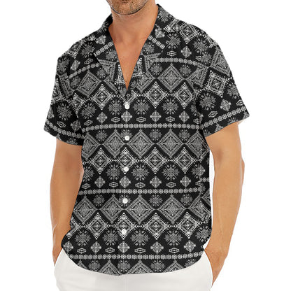 Black And White Boho Tribal Print Men's Deep V-Neck Shirt