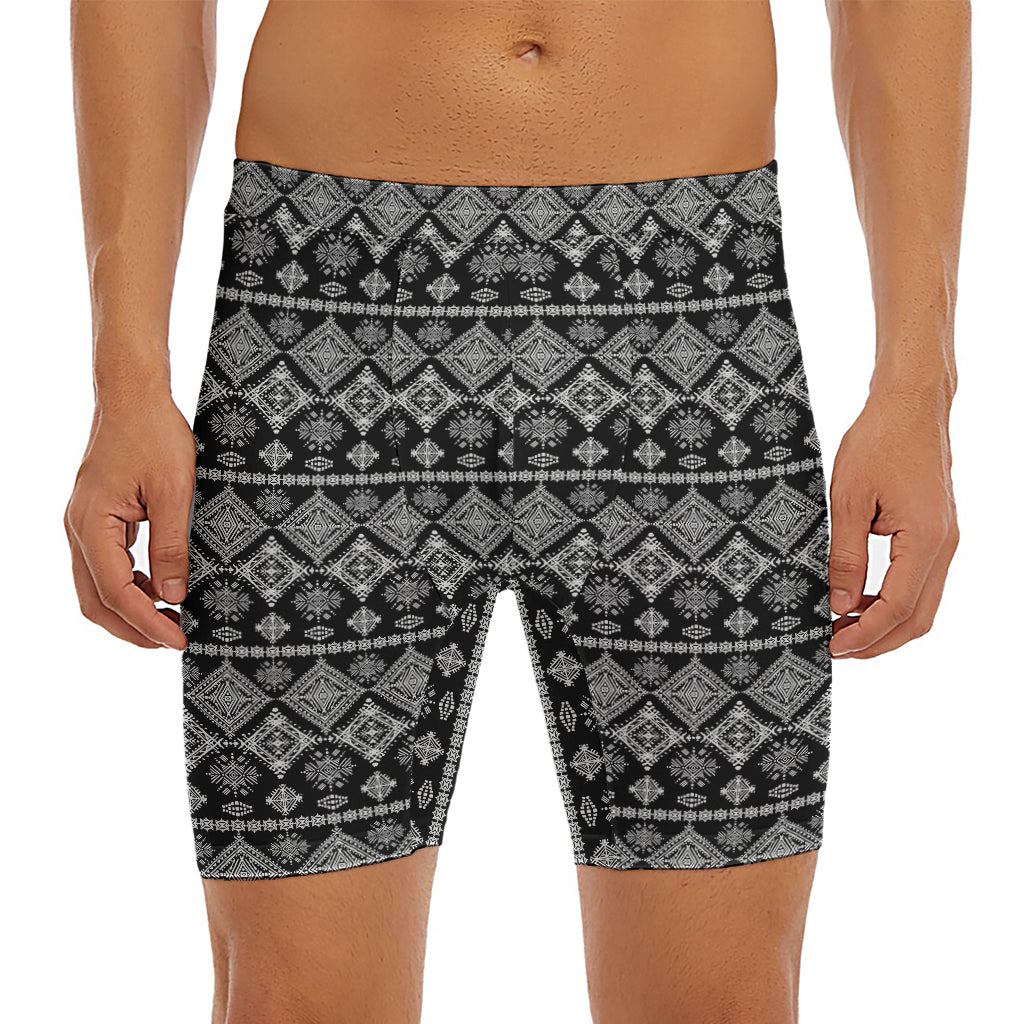 Black And White Boho Tribal Print Men's Long Boxer Briefs