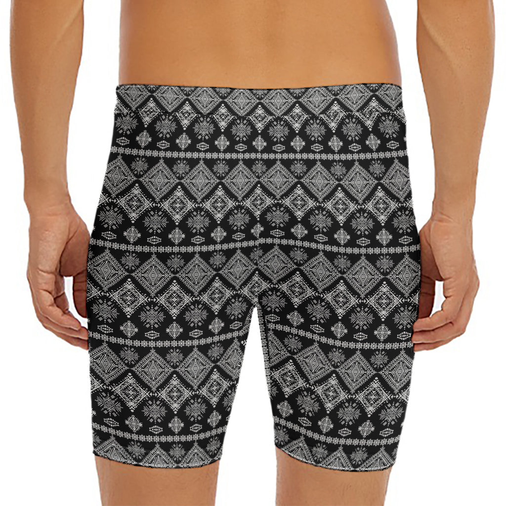 Black And White Boho Tribal Print Men's Long Boxer Briefs