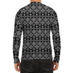 Black And White Boho Tribal Print Men's Long Sleeve Rash Guard