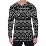 Black And White Boho Tribal Print Men's Long Sleeve T-Shirt