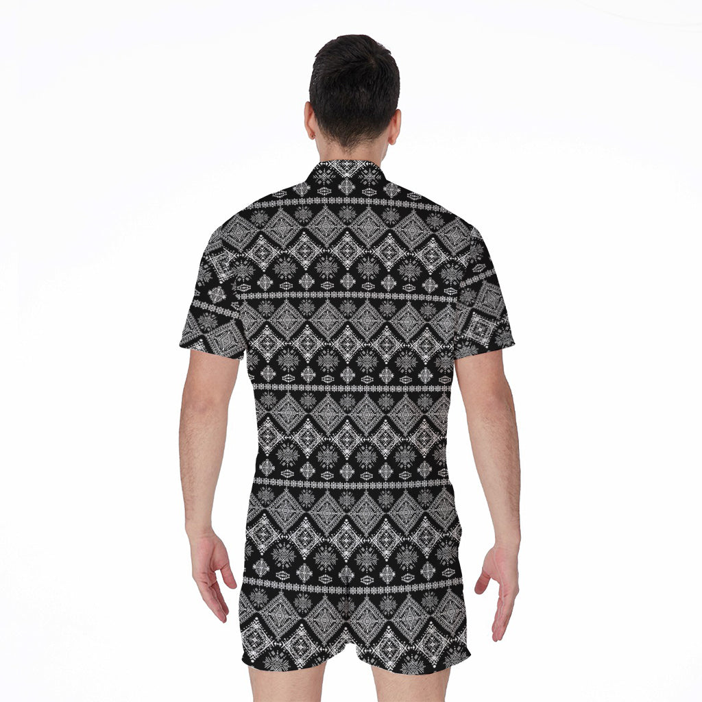 Black And White Boho Tribal Print Men's Rompers