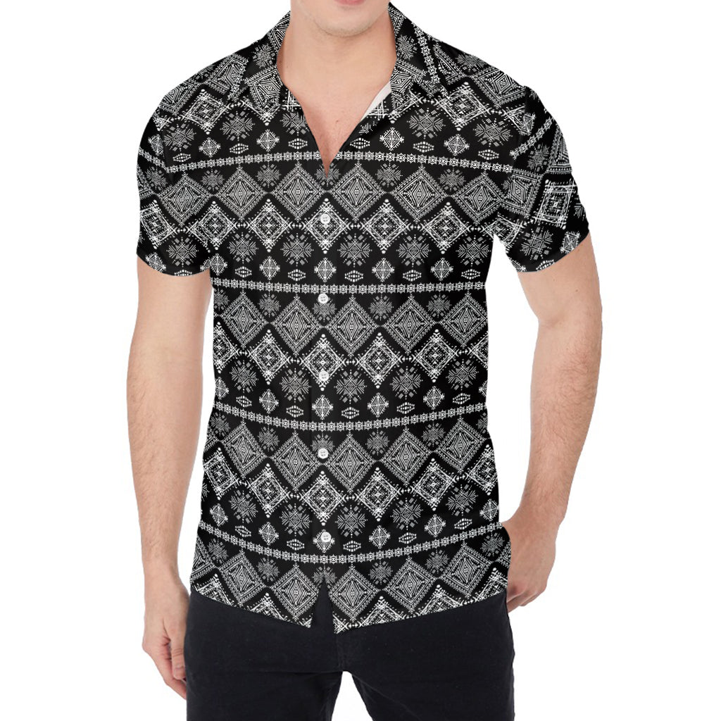 Black And White Boho Tribal Print Men's Shirt