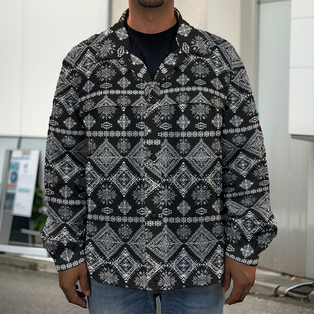 Black And White Boho Tribal Print Men's Shirt Jacket