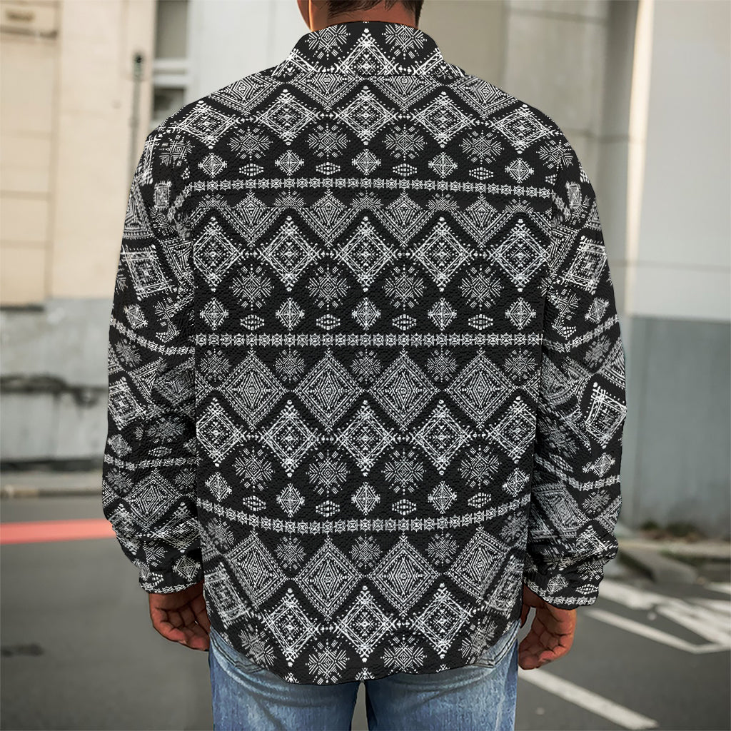 Black And White Boho Tribal Print Men's Shirt Jacket