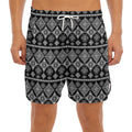 Black And White Boho Tribal Print Men's Split Running Shorts