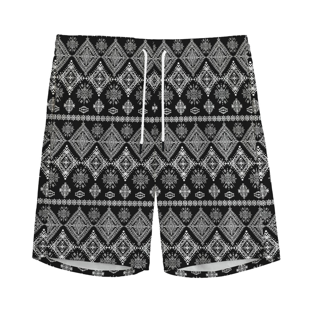 Black And White Boho Tribal Print Men's Sports Shorts