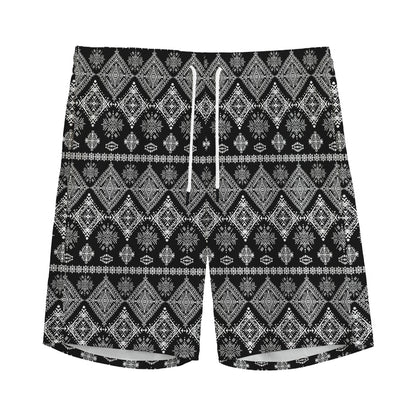Black And White Boho Tribal Print Men's Sports Shorts