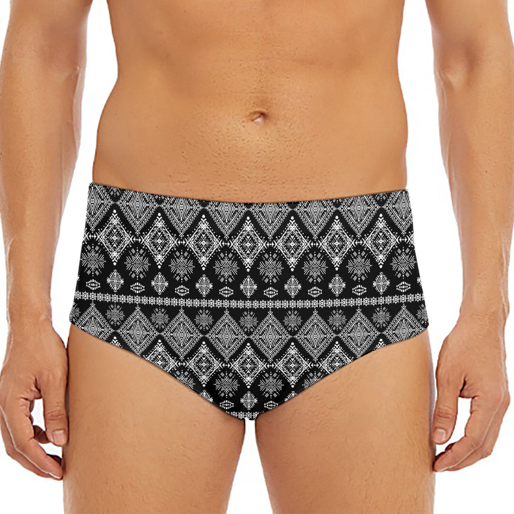 Black And White Boho Tribal Print Men's Triangle Swim Briefs