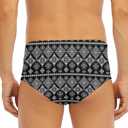 Black And White Boho Tribal Print Men's Triangle Swim Briefs