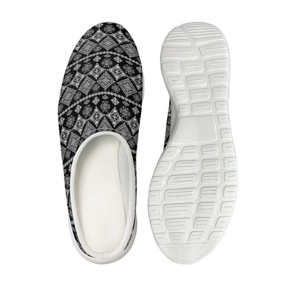 Black And White Boho Tribal Print Mesh Casual Shoes