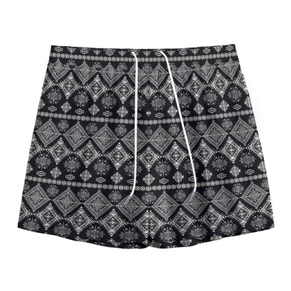 Black And White Boho Tribal Print Mesh Shorts