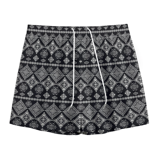 Black And White Boho Tribal Print Mesh Shorts