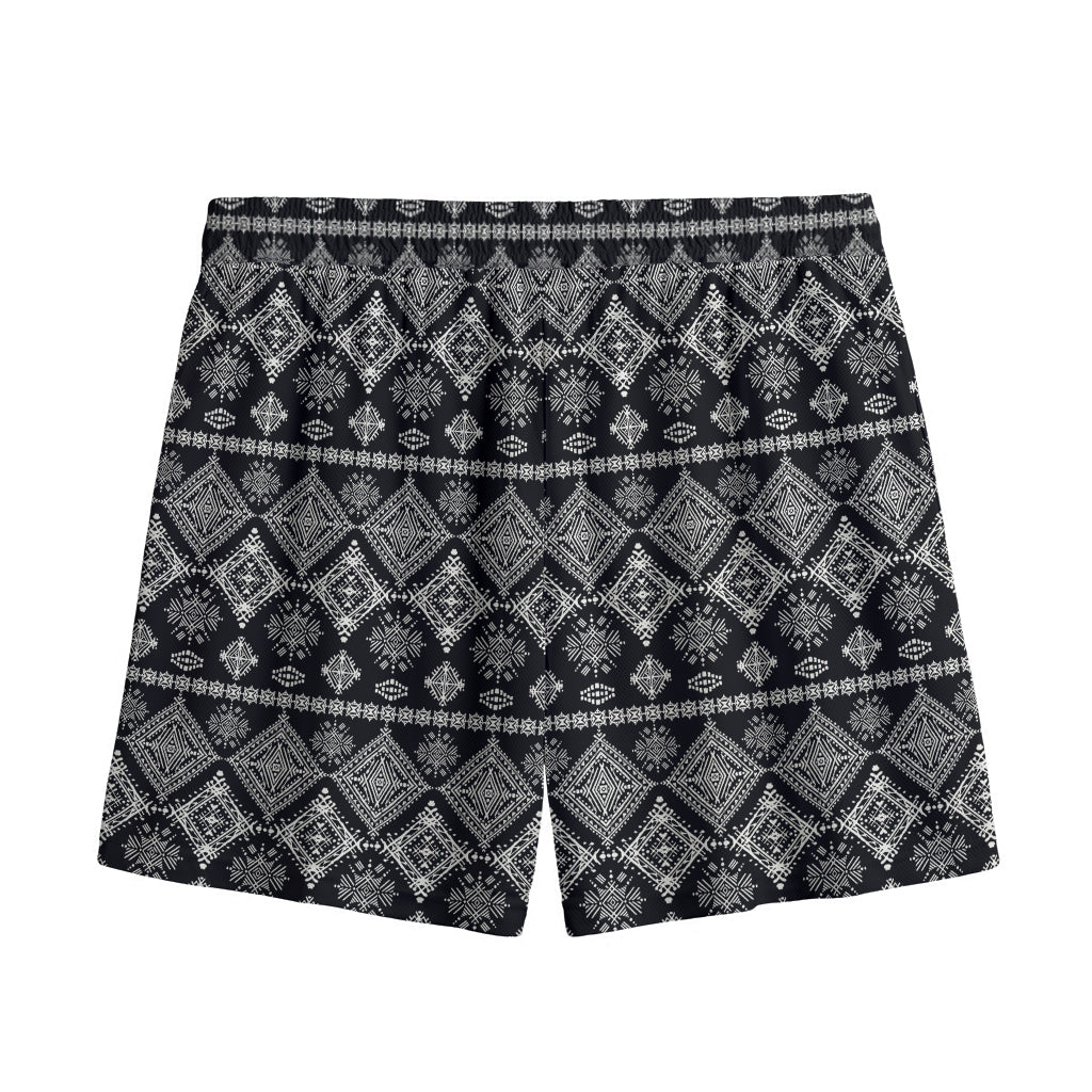 Black And White Boho Tribal Print Mesh Shorts
