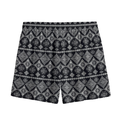 Black And White Boho Tribal Print Mesh Shorts